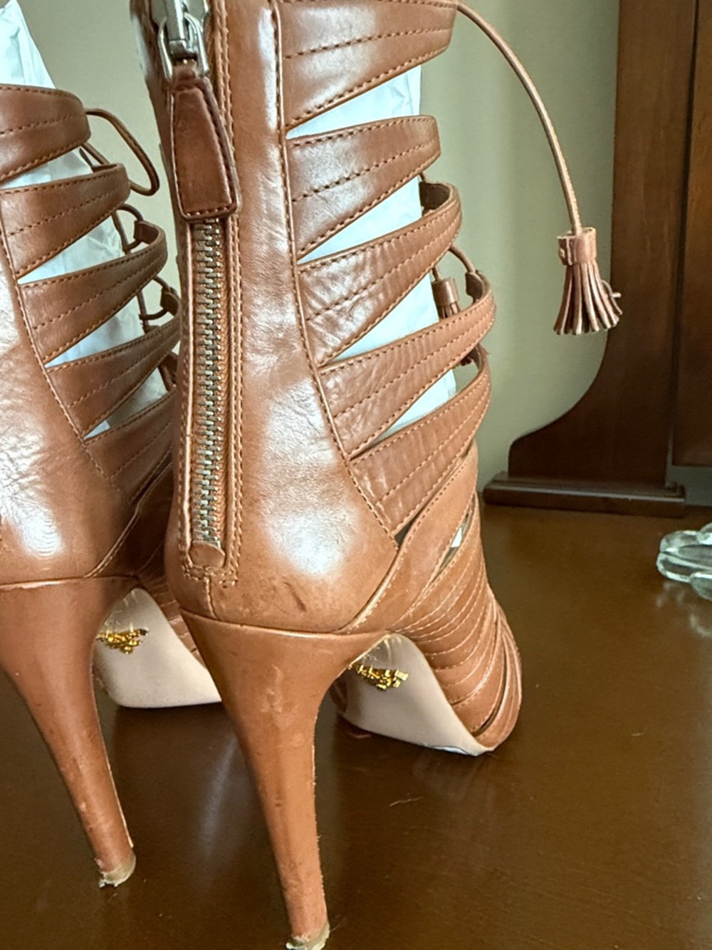 Prada Tan Brown Strappy Gladiator Lace-Up Heels - Picture 10 of 11